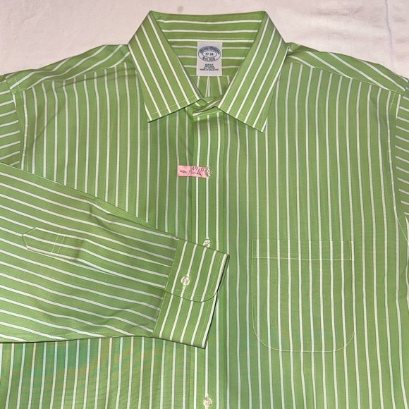 Brooks Brothers Other - Brooks Brothers Dress Shirt Mens 17-34 Cotton Slim Fit Green & White Stripe
